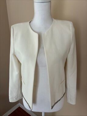Sandro Paris Open Front Collarless Evening Jacket with Chain-Link Accents